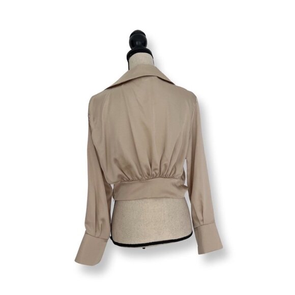 Goldie satin champagne cropped deep V neck blouse size M/L - Picture 2 of 5